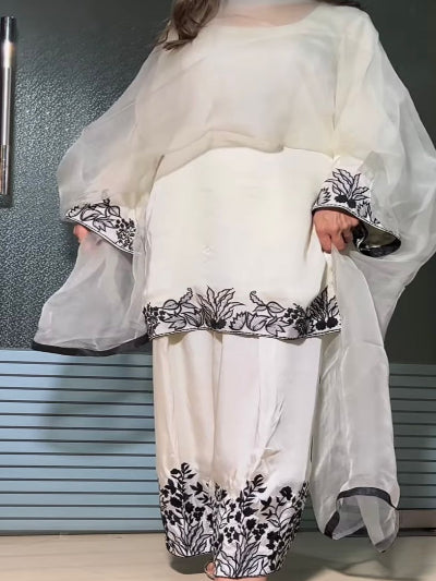 White Embroidery Full Sleeves Farshi Suit