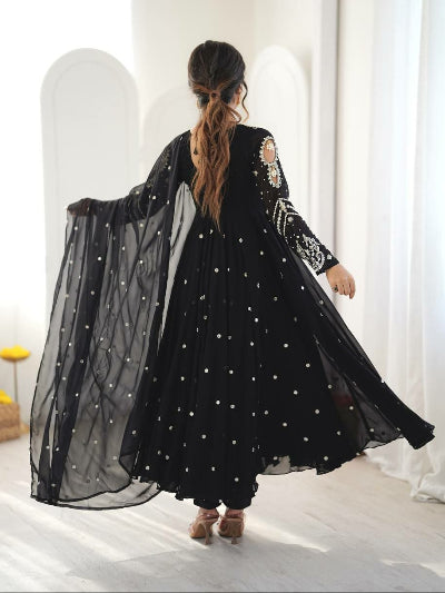 Black Georgette Embroidered Anarkali Suit | Asian Wear