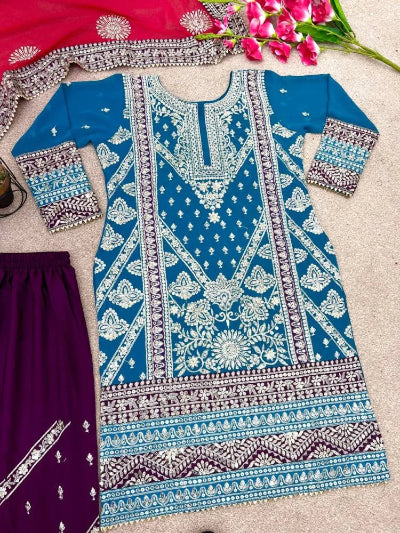 Blue Embroidered Partywear Salwar Kameez Set UK Next Day