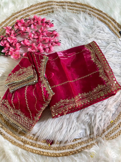 Alaya Hot Pink Tissue Silk Pre-pleated Ready to Wear Saree with Stitched Blouse