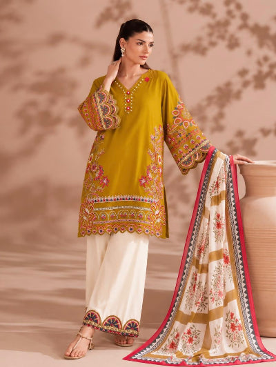 Mustard Yellow Embroidered Palazzo Suit with Printed Dupatta