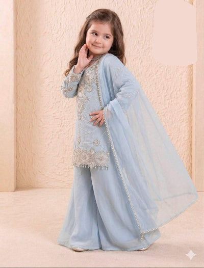 Powder Blue Kids Georgette Palazzo Suit UK Next Day