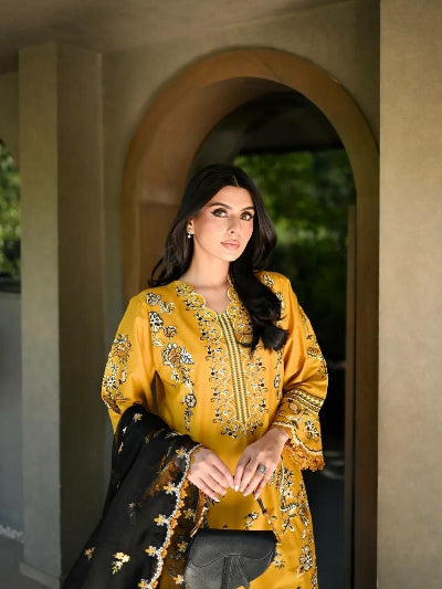 Mustard Yellow Embroidered Lace Detailing Ethnic Suit Set