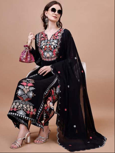 Black Georgette Embroidery Work Women&