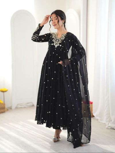Black Georgette Embroidered Anarkali Suit | Asian Wear