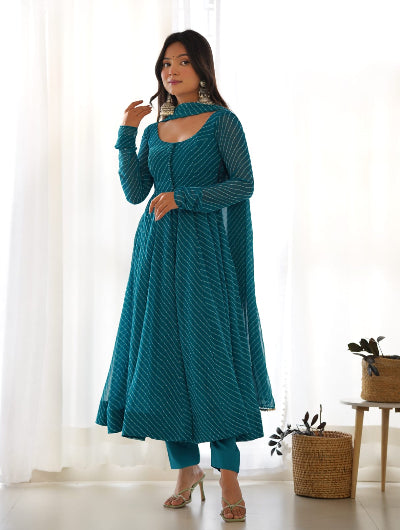 Georgette Leheriya Print Anarkali Suit For Women
