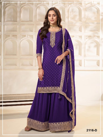 Plus Size Embroidered Sharara Palazzo Suit- 4 Colours