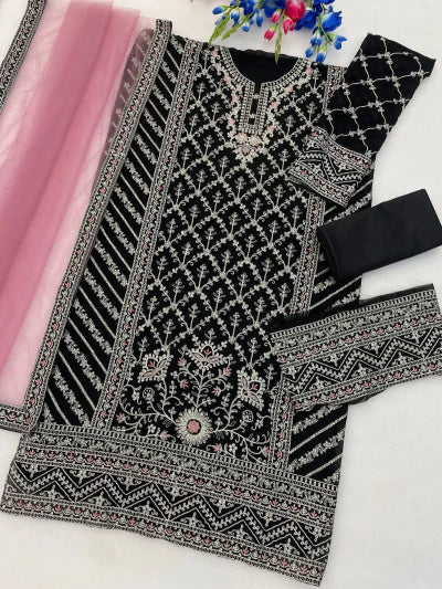 Plus Size Wedding Wear Zari Sequin Embroidered Straight Suit