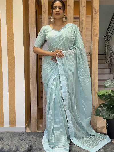 Pastel Chiffon Readymade Saree with Unstitch Blouse pc