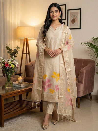 Pastel Plus Size Banarasi Zari Weaving Salwar Suit Set
