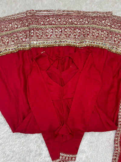 Red Embroidery Work Anarkali Gown Suit Set | Karwa Chauth Special
