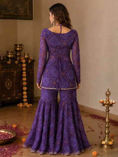 Purple Georgette Peplum Gharara Suit Set with Dupatta