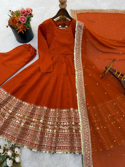 Festive Roman Silk Sequence Work Anarkali Suit