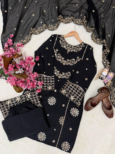 Black French Crepe Party Wear Palazzo Suit Set