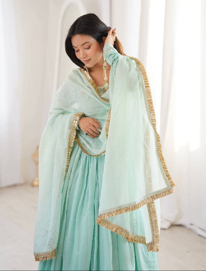 Soft Mint Green Designer Lace Work Anarkali Suit