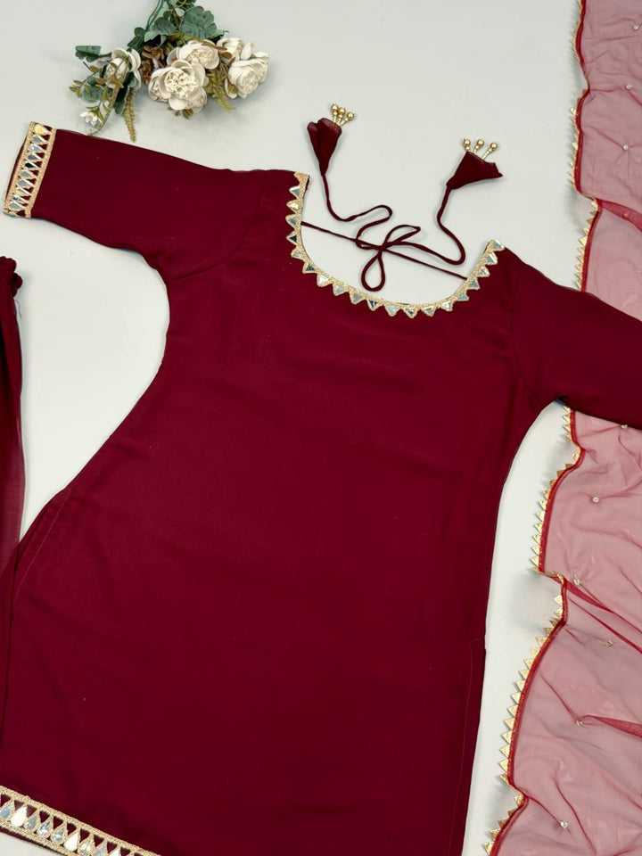 Classic Red Georgette Mirror Work Sharara Palazzo Set