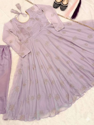Lilac Embroidered Organza Anarkali Suit with Dupatta