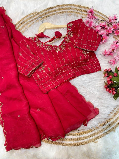 Red Ready to Wear Saree with Handwork Stitched Blouse