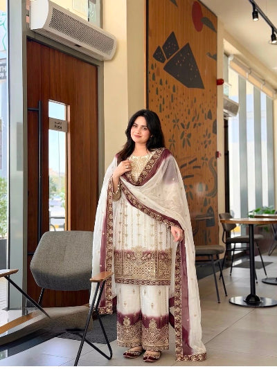 Ivory &amp; Plum Embroidered Palazzo Suit Set for Women UK