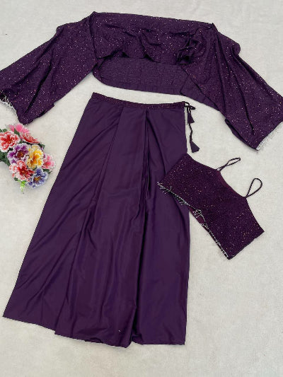 Royal Plum Trendy Indo Western Draped Skirt Set