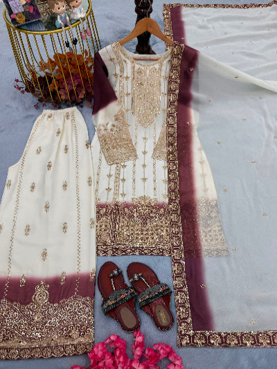 Ivory &amp; Plum Embroidered Palazzo Suit Set for Women UK