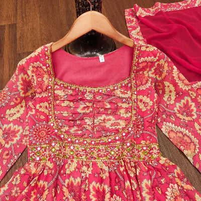 Orange Pink Georgette Anarkali Suit Set UK Next Day