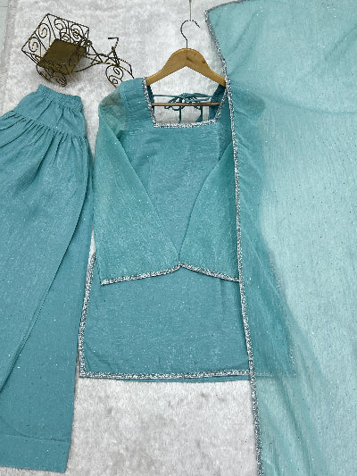 Powder Blue Crunchy Silk Farshi Suit Set UK Next Day