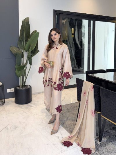 Rose Gold Embroidery Sequence Work Salwar Kameez - BONYHUBSALWAR KAMEEZ