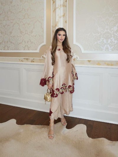 Rose Gold Embroidery Sequence Work Salwar Kameez - BONYHUBSALWAR KAMEEZ