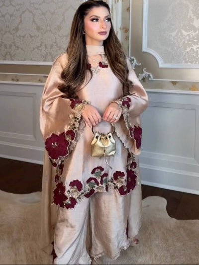 Rose Gold Embroidery Sequence Work Salwar Kameez - BONYHUBSALWAR KAMEEZ