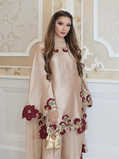 Rose Gold Embroidery Sequence Work Salwar Kameez - BONYHUBSALWAR KAMEEZ