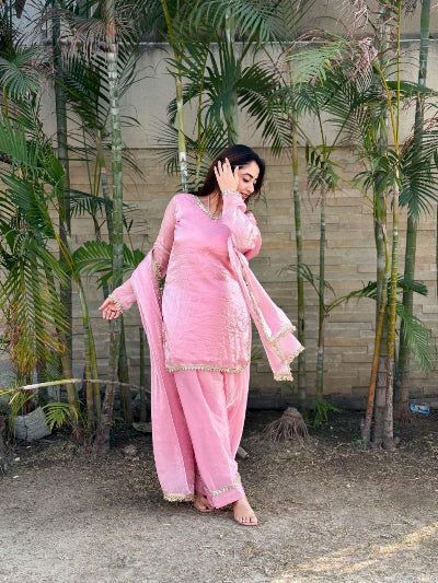 Rose Pink Satin Silk Farshi Suit Set - BONYHUBSALWAR KAMEEZ