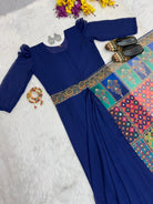 Royal Blue 10 Second Multicolor Readymade Sari Gown - BONYHUBSAREE