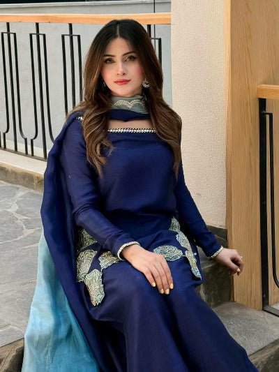 Royal Blue Crepe Silk Farshi Salwar Suit UK Next Day - BONYHUBSALWAR KAMEEZ