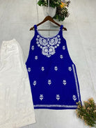 Royal Blue Embroidered Kurti Palazzo Set Of 2 - BONYHUBSALWAR KAMEEZ