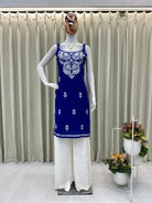 Royal Blue Embroidered Kurti Palazzo Set Of 2 - BONYHUBSALWAR KAMEEZ