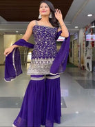 Royal Blue Georgette Sequins Work Gharara Suit Set - BONYHUBSALWAR KAMEEZ