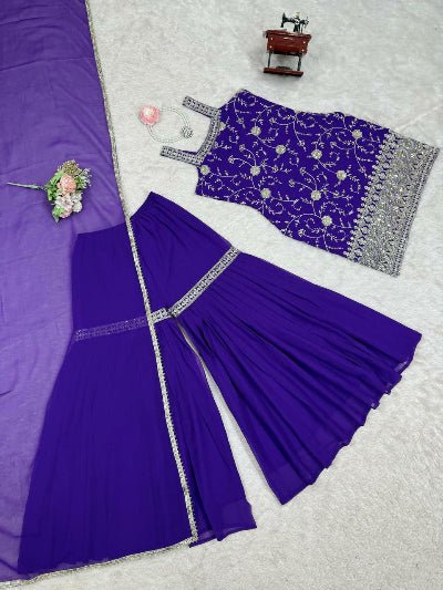 Royal Blue Georgette Sequins Work Gharara Suit Set - BONYHUBSALWAR KAMEEZ