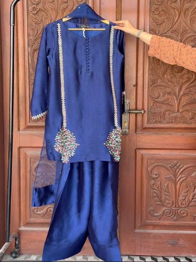 Royal Blue Superhit Embroidered Sequins Farshi Suit UK Next Day - BONYHUBSALWAR KAMEEZ