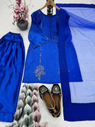 Royal Blue Superhit Embroidered Sequins Farshi Suit UK Next Day - BONYHUBSALWAR KAMEEZ