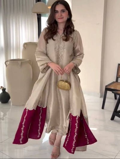 Royal Gold Tissue Silk Embroidery Work Straight Suit - BONYHUBSALWAR KAMEEZ