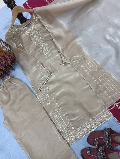 Royal Gold Tissue Silk Embroidery Work Straight Suit - BONYHUBSALWAR KAMEEZ