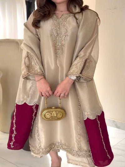 Royal Gold Tissue Silk Embroidery Work Straight Suit - BONYHUBSALWAR KAMEEZ