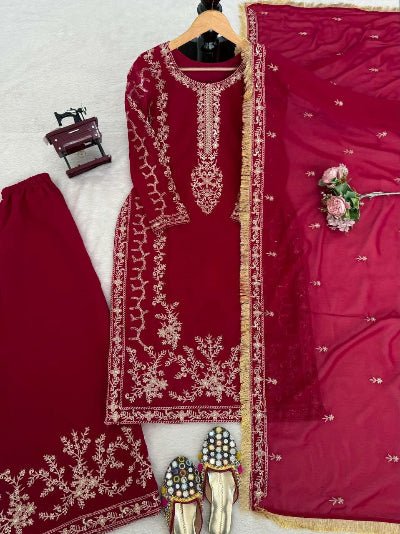 Royal Maroon Georgette Embroidery Straight Suit - BONYHUBSALWAR KAMEEZ