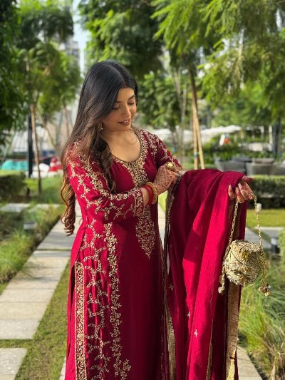 Royal Maroon Georgette Embroidery Straight Suit - BONYHUBSALWAR KAMEEZ
