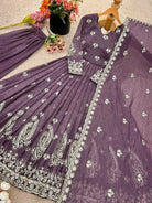 Royal Onion Purple Embroidered Silk Anarkali Suit Set - BONYHUBSALWAR KAMEEZ