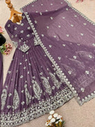 Royal Onion Purple Embroidered Silk Anarkali Suit Set - BONYHUBSALWAR KAMEEZ