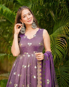 Royal Onion Purple Embroidered Silk Anarkali Suit Set - BONYHUBSALWAR KAMEEZ
