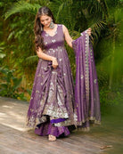 Royal Onion Purple Embroidered Silk Anarkali Suit Set - BONYHUBSALWAR KAMEEZ