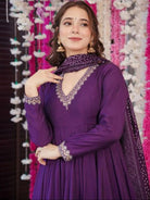 Royal Purple Chanderi Anarkali Suit with Foil Print Dupatta - BONYHUBSALWAR KAMEEZ